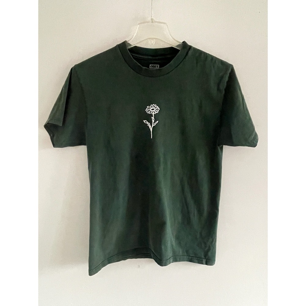 OBEY Daisy Graphic‎ T Shirt Green Short Sleeve Crew Neck Size Medium